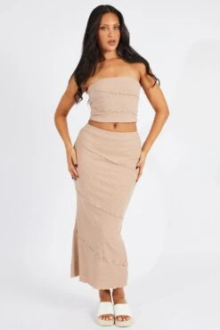 Beige Midi Skirt Bodycon High Rise Rib Jersey -Modern Fashion Shop sl9148x 84p beige 3