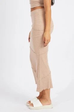 Beige Midi Skirt Bodycon High Rise Rib Jersey -Modern Fashion Shop sl9148x 84p beige 4