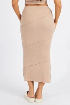 Beige Midi Skirt Bodycon High Rise Rib Jersey -Modern Fashion Shop sl9148x 84p beige 5