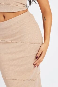 Beige Midi Skirt Bodycon High Rise Rib Jersey -Modern Fashion Shop sl9148x 84p beige 6