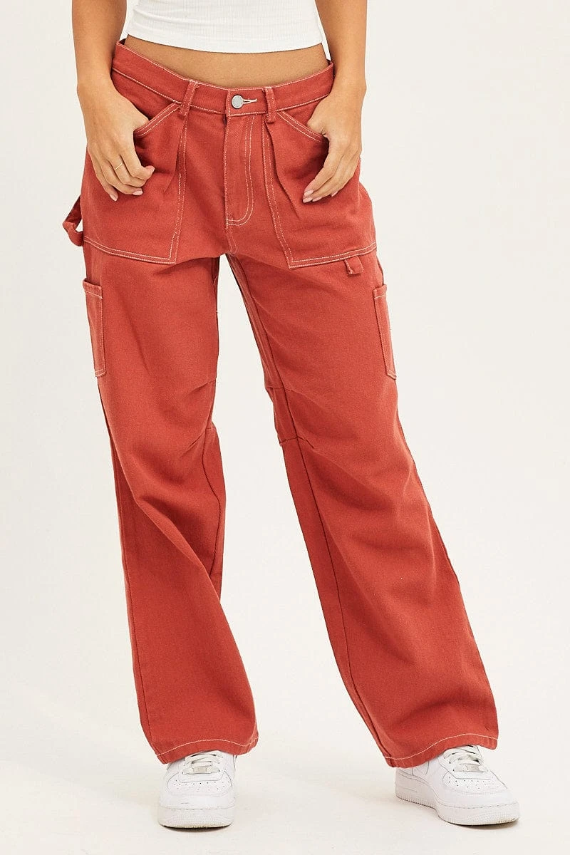 Orange Cargo Pants Mid Rise Carpenter 5 Orange Cargo Pants Mid Rise Carpenter - Image 3