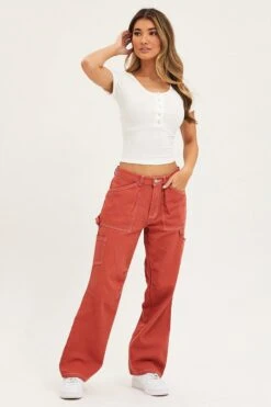 Orange Cargo Pants Mid Rise Carpenter 12 Orange Cargo Pants Mid Rise Carpenter -Modern Fashion Shop slim pant orange cargo pants mid rise carpenter 32964939645121