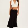 Black Linen Blend Waist Tie Slip Midi Skirt -Modern Fashion Shop sm0006 36b black 1