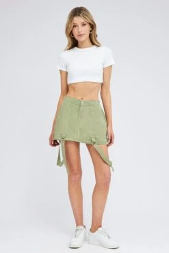 Green Cargo Skirt High Rise Elastic Two-way Midi Mini -Modern Fashion Shop sm0321 84cb khaki 3