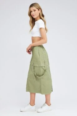 Green Cargo Skirt High Rise Elastic Two-way Midi Mini -Modern Fashion Shop sm0321 84cb khaki 4