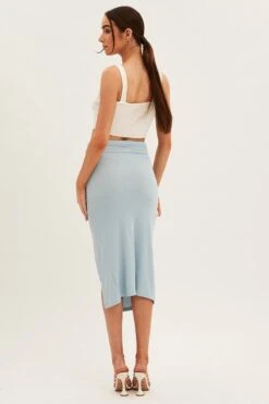 Blue Rib Front Slit Skinny Skirt -Modern Fashion Shop sm12430 f blue 5