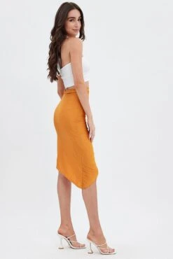 Beige Ruched Midi Skirt -Modern Fashion Shop sm12927 f3 camel 4