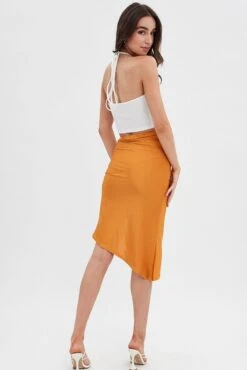 Beige Ruched Midi Skirt -Modern Fashion Shop sm12927 f3 camel 5
