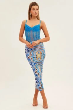 Blue Abstract Abstract Midi Skirt -Modern Fashion Shop sm12944x f3 abstract 3
