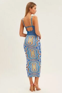Blue Abstract Abstract Midi Skirt -Modern Fashion Shop sm12944x f3 abstract 5
