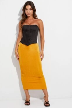 Orange Midi Skirt Bodycon -Modern Fashion Shop sm12973 f3 mango 3