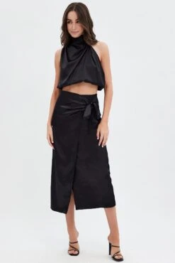Black Twist Midi Skirt -Modern Fashion Shop sm12980 f3 black 3