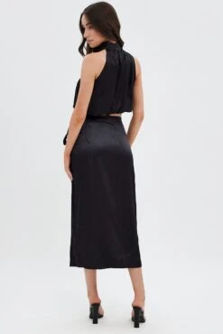 Black Twist Midi Skirt -Modern Fashion Shop sm12980 f3 black 5