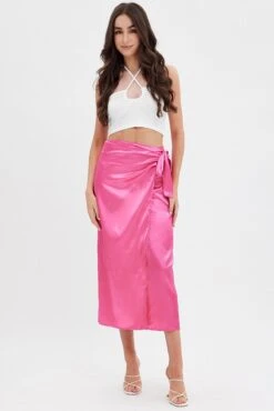 Pink Twist Midi Skirt -Modern Fashion Shop sm12980 f3 pink 3