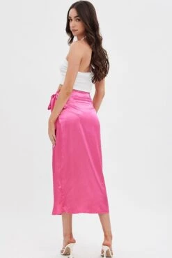Pink Twist Midi Skirt -Modern Fashion Shop sm12980 f3 pink 5
