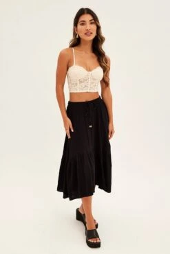 Black Asymmetrical Hem Tie Waist Midi Skirt -Modern Fashion Shop sm1437 34nb black 3