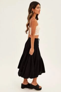 Black Asymmetrical Hem Tie Waist Midi Skirt -Modern Fashion Shop sm1437 34nb black 4