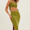 Green Midi Skirt Rib Jersey Side Slit Midi -Modern Fashion Shop sm1595x 84nb lime 1