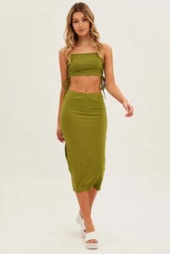 Green Midi Skirt Rib Jersey Side Slit Midi -Modern Fashion Shop sm1595x 84nb lime 3