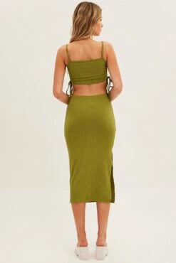 Green Midi Skirt Rib Jersey Side Slit Midi -Modern Fashion Shop sm1595x 84nb lime 5