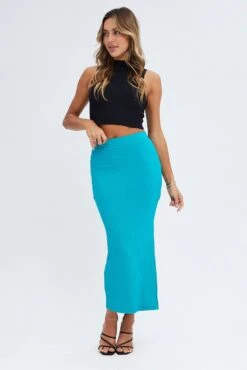 Green Midi Skirt High Rise Ribbed Jersey -Modern Fashion Shop sm17734 36pb jade 3