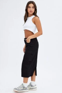 Black Denim Skirt Cargo Midi -Modern Fashion Shop sm2007a 33j black 4