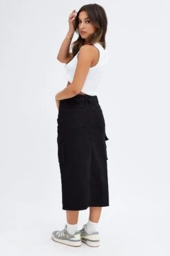 Black Denim Skirt Cargo Midi -Modern Fashion Shop sm2007a 33j black 5