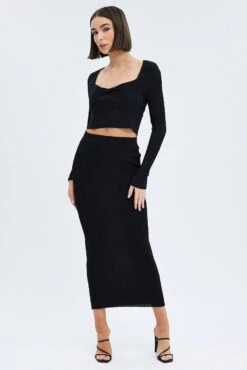 Black Knit Skirt High Rise Maxi -Modern Fashion Shop sm2166 40jb black 3