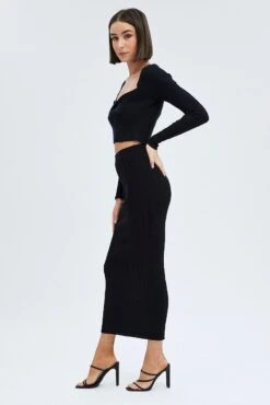 Black Knit Skirt High Rise Maxi -Modern Fashion Shop sm2166 40jb black 4