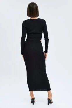 Black Knit Skirt High Rise Maxi -Modern Fashion Shop sm2166 40jb black 5