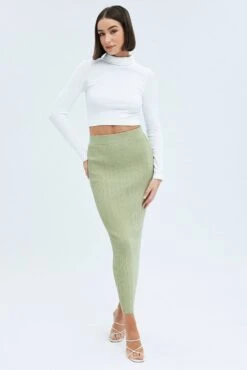 Green Knit Skirt High Rise Maxi -Modern Fashion Shop sm2166 40jb sage 4