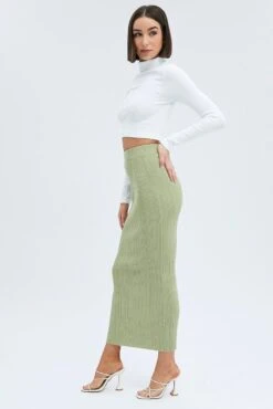 Green Knit Skirt High Rise Maxi -Modern Fashion Shop sm2166 40jb sage 5