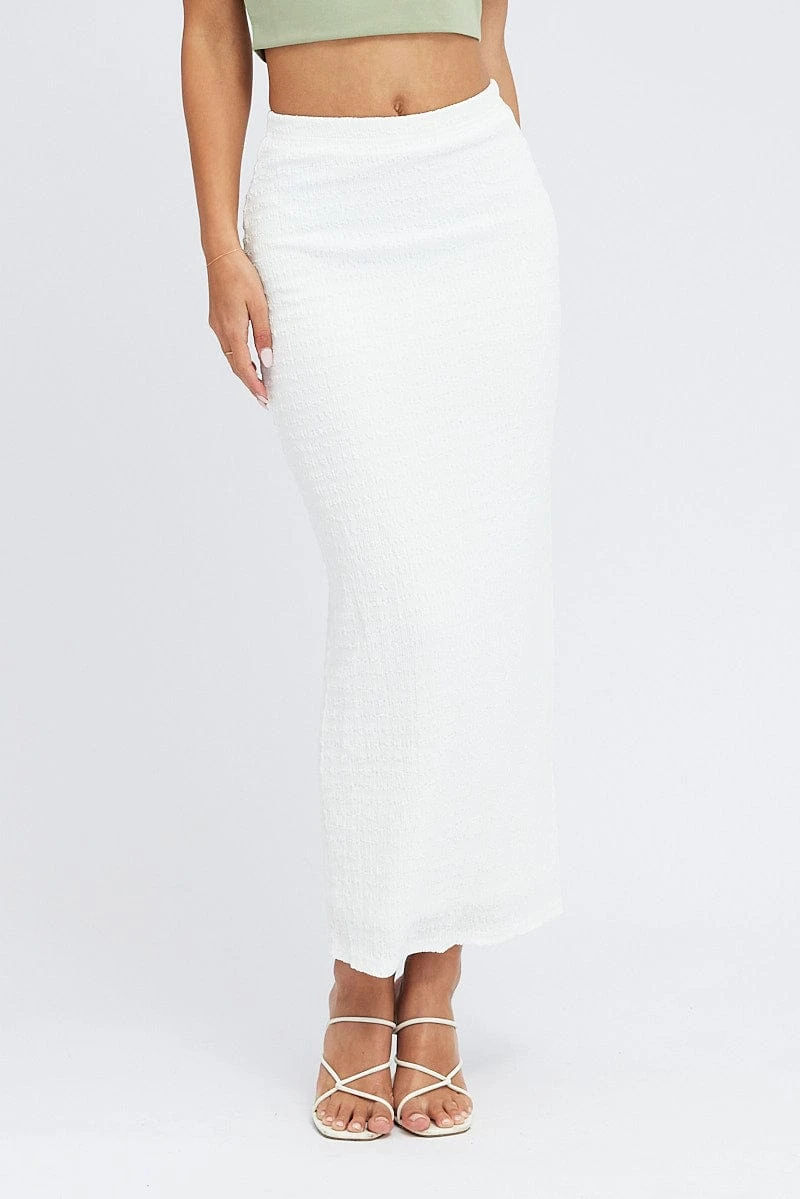 White Midi Skirt High Rise Textured Jersey 4 White Midi Skirt High Rise Textured Jersey - Image 2