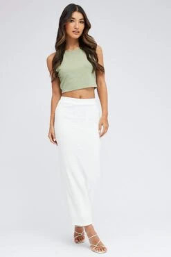 White Midi Skirt High Rise Textured Jersey 10 White Midi Skirt High Rise Textured Jersey -Modern Fashion Shop sm2522a 47pk white 3