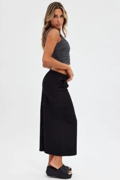 Black Cargo Skirt Midi Cotton -Modern Fashion Shop sm2574 36p black 4