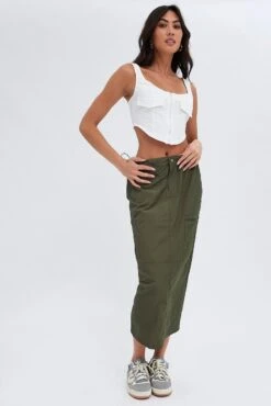 Green Parachute Skirt Cargo Mid Rise -Modern Fashion Shop sm2847 81p khaki 3