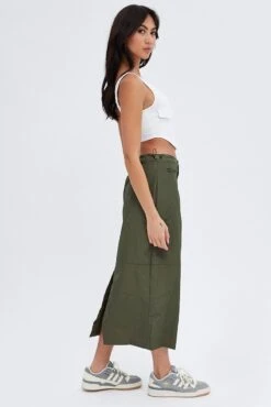 Green Parachute Skirt Cargo Mid Rise -Modern Fashion Shop sm2847 81p khaki 4