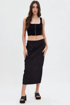 Black Parachute Skirt Cargo Mid Rise -Modern Fashion Shop sm2847 81pb black 3