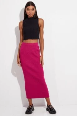 Pink Knit Skirt Midi High Rise -Modern Fashion Shop sm2877 40p hot pink 3