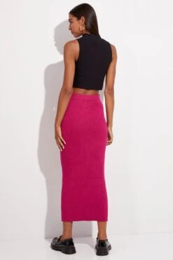 Pink Knit Skirt Midi High Rise -Modern Fashion Shop sm2877 40p hot pink 5