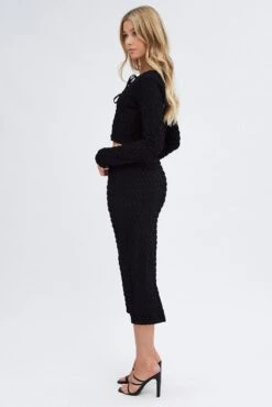 Black Midi Skirt Slim Fit Bubble Textured -Modern Fashion Shop sm2973x 84p black 4