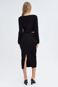 Black Midi Skirt Slim Fit Bubble Textured -Modern Fashion Shop sm2973x 84p black 5