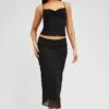 Black Midi Skirt High Rise Mesh