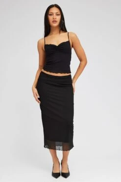 Black Midi Skirt High Rise Mesh -Modern Fashion Shop sm2975x 84pb black 3