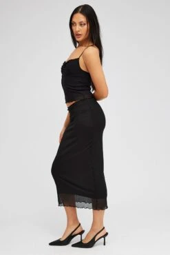 Black Midi Skirt High Rise Mesh -Modern Fashion Shop sm2975x 84pb black 4