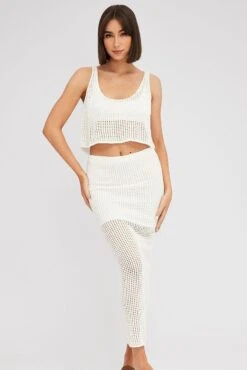 White Knit Skirt Midi Crochet -Modern Fashion Shop sm3041x 40pb white 3