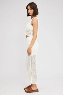 White Knit Skirt Midi Crochet -Modern Fashion Shop sm3041x 40pb white 4