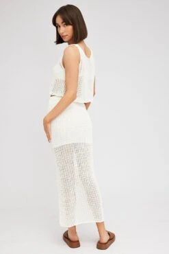 White Knit Skirt Midi Crochet -Modern Fashion Shop sm3041x 40pb white 5