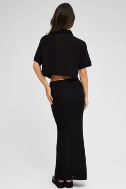 Black Knit Skirt Midi Crochet -Modern Fashion Shop sm3102x 40p black 5