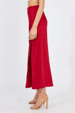 Red Slip Skirt Front Split Satin -Modern Fashion Shop sm3578 47pk red 4